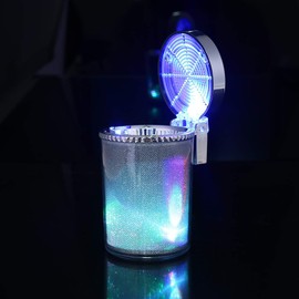 Juhon Cigar Ashtray with LED Light Container Smoke Cup Holder Portable Car Ashtray with Colorful Storage Cup