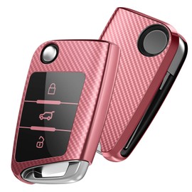 Oatsbasf Car Key Case VW, VW Golf 7 Key Case, Key Box Cover for VW Polo, Skoda, Tiguan, MK7 3 Buttons (Rose Gold Stripes)