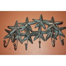 Southern Metal Set of 6 ~ Starfish Towel Hooks Bronze Look cast Iron, Beach House Bathroom Hardware Accessories, BL-52