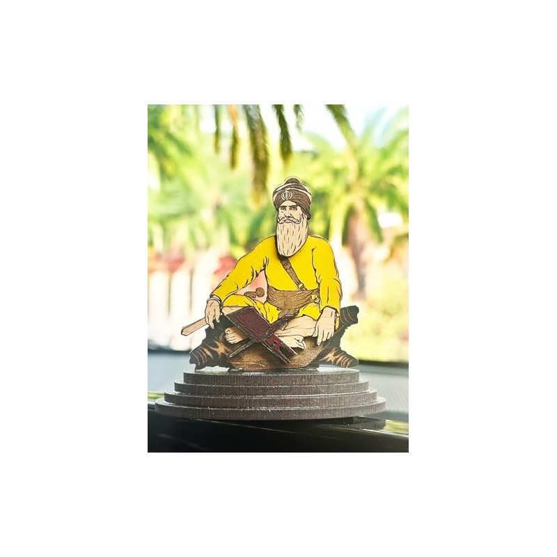 Baba Deep Singh Ji Car Dashboard Yellow Figurines Idol Punjabi