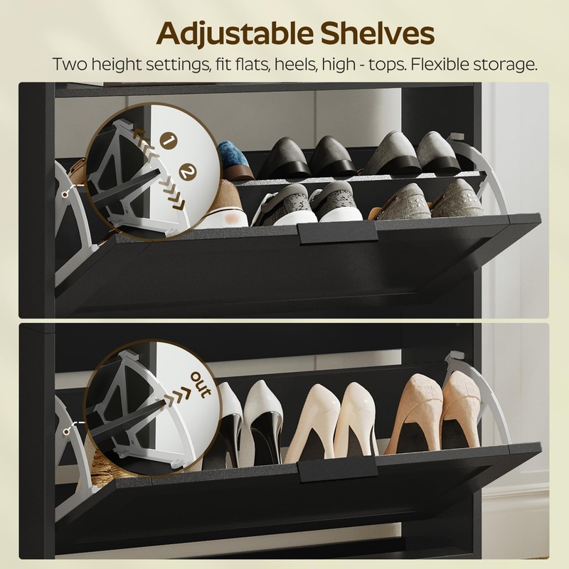 YATINEY Tall Shoe Cabinet with Flip Drawers and Coat Rack,