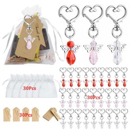 30Pcs Angel Favor Keychain,Angel Keychain Thank You Set,Angel Keychain With Transparent Stiff Gauze Gift Bag and Thank-You Label,Bridal Showers, Wedding Accessories, Party Gifts (Tricolor)