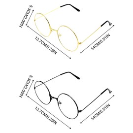 UILYNIU Pack of 2 Round Glasses, Santa Claus Glasses, Round Glasses with Round Lenses, Unisex Retro Round Glasses, Retro 60s 70s Hippie Glasses for Carnival, Fancy Dress, Cosplay (Black, Gold)