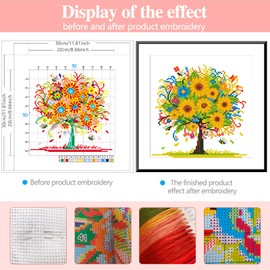 Zhenqing Printed Cross Stitch Kits 11CT,Tree of Life Cross Stitch,DIY Embroidery Starter Kits Easy Patterns, Embroidery Crafts Cross-Stitch Supplies12X12 inch (66886)