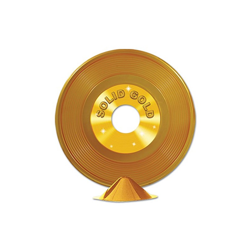 Gold Plastic Record Centerpiece Party Accessory (1 count) (1/Pkg)