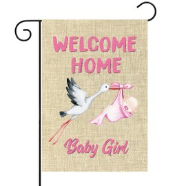 WATINC Welcome Home Baby Girl Garden Flag Burlap Baby Shower Girl Special Delivery Newborn Double Sided House Flag Holiday Farmhouse Decorations Supplies for Home Lawn Yard Outdoor 12 x 18 Inch