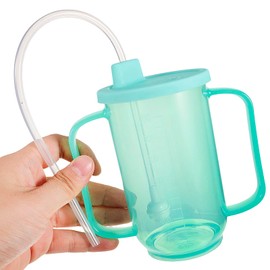 Clobeau Adult Sippy Long Straw Cups for Elderly 350ml Sippy Cup with 2 Handles No Spill Cup for Adults Dysphagia Disabled Patients Drinking Spill-Resistant Cups Sip Handicap