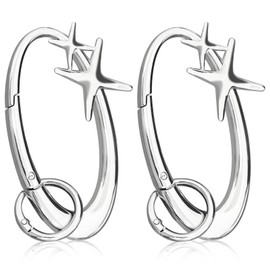 HINGTAI 2Pcs Star Carabiner Keychain Key Ring Cool Shiny Chrome Extra-Large Alloy Material Silver Cute Heavy Duty Hook Holder for Car Keys Handbag Purse Backpack Bag Charms
