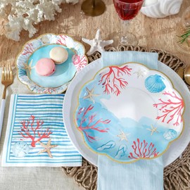 Kate Aspen Beach Party Decorations - 62 Piece Coastal Plates and Napkins Party Supplies for 16 Guests - Summer Tableware for Bridal Shower, Luau, Wedding, Pool Parties & More