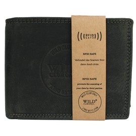 Fregery ® Leather Wallet for Women RFID Protection Coin Compartment Purse Wallet (Landscape Format, Wild) Length Approx. 12.5 cm, Height Approx. 10.0 cm, Width 2.5 cm, Black, black, Classic