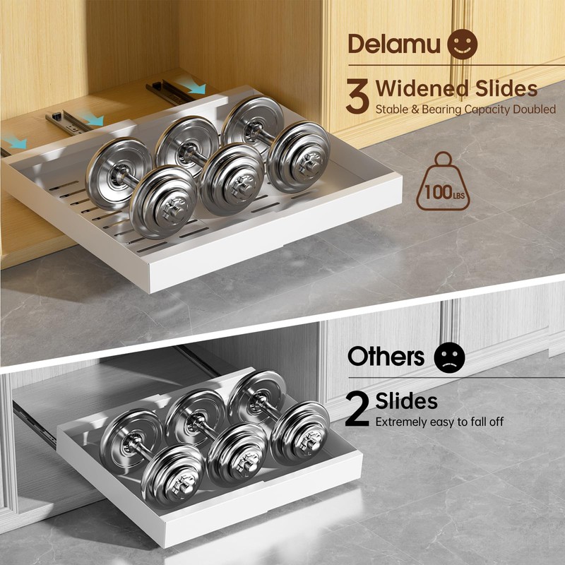 Delamu Pull Out Cabinet Organizer, 21" Deep Pull Out Drawers