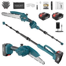 2-in-1 Cordless Pole Saw & Mini Chainsaw with Brushless Motor, 2×3.0 Batteries, 6" Electric Pruning Saw with 117.6" Extension Pole & 0–180° Rotatable Head for Tree Trimming & Garden Use