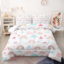Nttopship Rainbow Comforter Sets Comfort Twin Size， Bedding Sets for Kids,Kawaii Clouds and Rainbows Comforter Sets All Season 1 Comforter and 2 Pillowcases