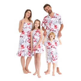 Matchable Family Hawaiian Luau Shirts, Misty Lotus White, Men, Large