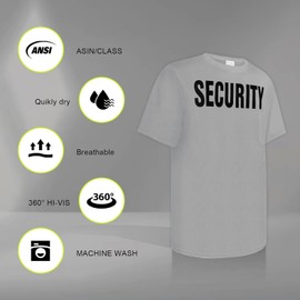 Uno Mejor Security Shirts for Men Safety Work Shirt for Security Guard, Front Back Print T Shirts for Men, School, Supermarket, Meet ASIN, ABDX-Light Gray XXL