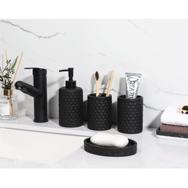 zccz Bathroom Accessory Set - 6 Pcs Black Bathroom Accessories Set with Trash Can, Toothbrush Holder, Toothbrush Cup, Soap Dispenser, Soap Dish, Toilet Brush with Holder - Accessoire Salle de Bain