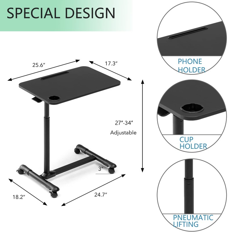 ETHU Overbed Table with Wheels, Rolling Tray Table, Hospital Bed