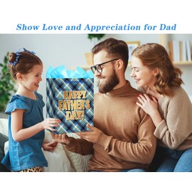 FaCraft Fathers Day Gift Bag - 13" Large Happy Fathers Day Gift Bag with Tissue Paper and Handle for Dad Stepdad Grandfather Husband First Time Dad from Daughter Son Wife Daddy Wrapping Paper Bags
