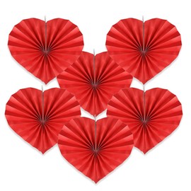 LUANTIANPAI 6 Pcs Red Heart Paper Fan Flower Valentine's Day Party Decoration Kit Love Hanging String Ornaments for Wedding Valentines Anniversary Girls Women Birthday Photo Prop Decor