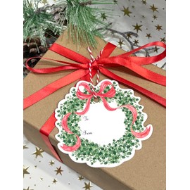 Christmas Gift Tags Boxwood Wreath Christmas Holiday Gift Tags Hang Tags - Set of 24 Tags