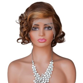 13x4 Blonde Short Curly Lace Front Wigs Human Hair 180% Density Pixie Wigs for Black Women Glueless