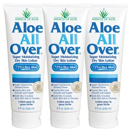 Aloe All Over Super Moisturizing Dry Skin Lotion, 3-Pack, 8 oz, 72% Aloe Vera Gel. Safe for Everyone, Ends Flaking and Restores Dry Skin Fast