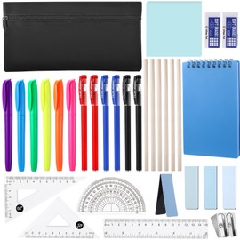 Candcamp 29 Pcs School Stationary Sets,Back to School Stationery Set with pencil case,notepad,sticky note,gel pens,highlighters,pencils, erasers,Pencil Sharpener,bookmarks,rulers