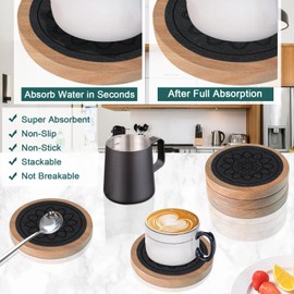 Wood Coasters for Drinks, Minacun Absorbent Coaster Sets of 5, Drinks Coasters for Coffee Tabletop Protection, Non-Slip, Non-Stick, Suitable for Kinds of Cups Wooden Table Drink, 4.3 Inches Black