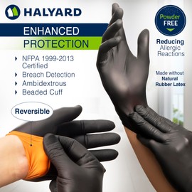 HALYARD Black-FIRE Nitrile Exam Gloves, Powder-Free, 5.5 mil, Medium, 44757 (Box of 150)