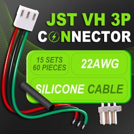 pzsmocn 15 Sets/60 Pcs JST VH 3.96mm Pitch 3 Pin 22AWG Silicone Cable Plug Socket Extension Cord Terminal Adapter Accessories Kit, Female Connector with Pre-Crimped Wire 20cm and Male Housing