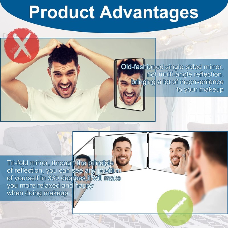 LMZNXCZ 3 Way Mirror for Self Hair Cutting,360 Haircuts Men