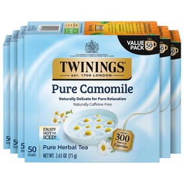 Twinings Pure Camomile Herbal Tea individually Wrapped Bags, 50 Count (Pack of 6), Naturally Caffeine-Free, Enjoy Hot or Iced, 300 Teabags