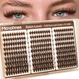 Mavphnee Brown Lash Clusters – Wispy Fluffy Individual Eyelash Extensions Dark Brown Featherlight Lashes with Seamless Flexible Band & CC Curl, 10-12-14-16MM 270PCS Value Pack