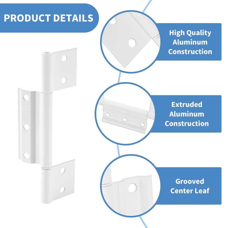 BANLIN 3Pack Storm Door Hinge White Aluminum 1/8 inch Grooved