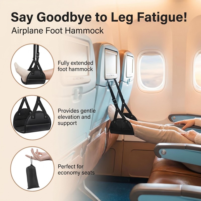 Foot Hammock for Flight Portable Airplane Foot Hammock - Adjustable