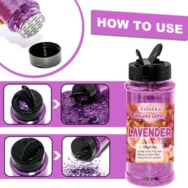 Lavender Holographic Glitter, Black Glitter for Face Body Glitter, Nail Glitter for Nail Art, Make-Up, Face Body, Hair, Slime, Crafts, DIY