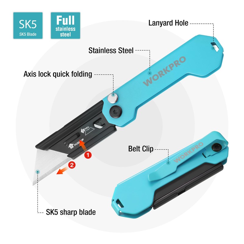 WORKPRO 2PCS EDC Folding Utility Knife, Mini Box Cutter with