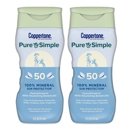 Coppertone Pure and Simple Sunscreen Lotion, SPF 50 Broad Spectrum Sunscreen with Zinc Oxide, 6 Oz, Pack of 2 | Coppertone
