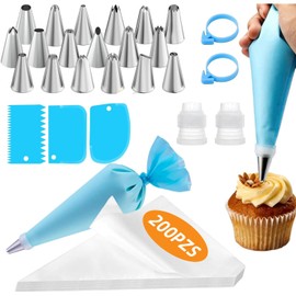 Kit de Reposteria y Pasteleria 232 Piezas Incluye Mangas Pasteleras Reutilizable, 200 Mangas Desechables, 24 Boquillas y Accesorios Para Decorar Pasteles, Cupcakes y Galletas (Estilo I)