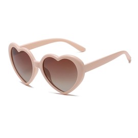 WZWLKJ Heart Sunglasses, Polarized, Retro Style, Unisex, UV400 Protection, Plastic Frame & Lens, Beige Pink