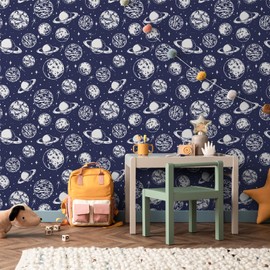 VaryStyle 17.7"x118" Galaxy Space Wallpaper Navy Blue/White Celestial Star Peel and Stick Wallpaper Night Sky Navy Contact Paper Removable Self Adhesive Vinyl for Kids Room Bedroom Nursery Cabinets