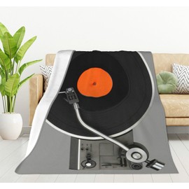 HGOD DESIGNS Retro Vintage Vinyl Record Flannel Fleece Bed Blanket Throw Blanket Lightweight Cozy Plush Blanket for Bedroom Living Rooms Sofa Couch 130x150cm