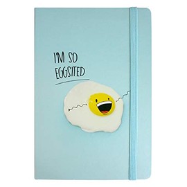 Emartbuy Hardbound Diary Notebook Notepad Writing Journal Ruled A5 Size 96 Sheets (192 Pages) With Elastic Band - I'm So Eggsited - Blue
