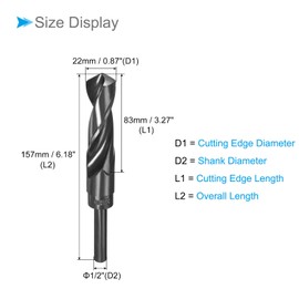 CoCud Reduced Shank Twist Drill Bit 22 mm Cut Edge 1/2 Inch Shank Nitride Coated High Speed Steel 9341 Rotation Drill Bits - (Applications: for Stainless Steel Metal Wood)