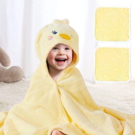 UNEEDE Bath Poncho Children, Bath Towel Children, 80 x 120 cm Soft Absorbent Bath Towel Children, Beach Towel Children, Gift for Boys and Girls, Children's Hooded Bath Poncho (Yellow Duck)