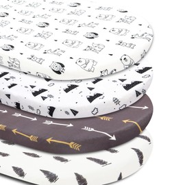 4 Pack Bassinet Sheets Woodland Forest Animals Wood Neutral Unisex Fitted Baby Bassinet Sheets Set for Standard Bassinets for Baby Boys or Girls