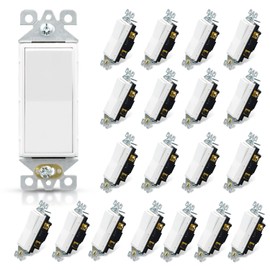ELEGRP 3 Way Decorative Light Switch, 15Amp, 120-277 Volt, AC Decorator Rocker Paddle Wall Switch Replacement, Self-Grounding, Residential and Commercial Grade, UL Listed (20 Pack, Glossy White)