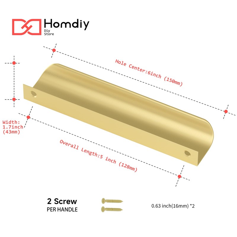 homdiy 10 Pack Edge Drawer Pulls Brushed Brass Cabinet Handles
