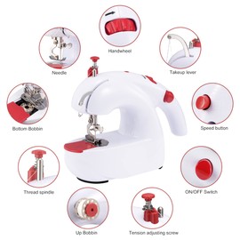 Mini máquina de coser, máquinas de coser portátiles eléctricas para hacer manualidades domésticas, doble velocidad para niños, principiantes, niños de costura básica