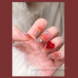 Chisafly Nail Stones, Hearts, Large, Plump, Set of 30, Nail Parts, Hearts, Crystals, Sparkling, 0.3 inch (8 mm), 0.4 inch (11 mm), Red